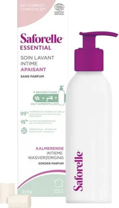 Soin lavant intime apaisant kit de démarrage Saforelle - boîte d'un flacon + 2 bâtonnets