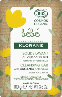 Solide lavant corps et cheveux bio bébé Klorane - savon de 100g