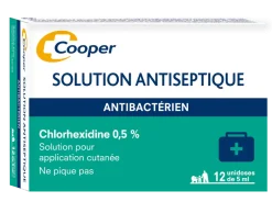 Solution antiseptique chlorhexidine 0,5% Cooper - 12 unidoses de 5 ml