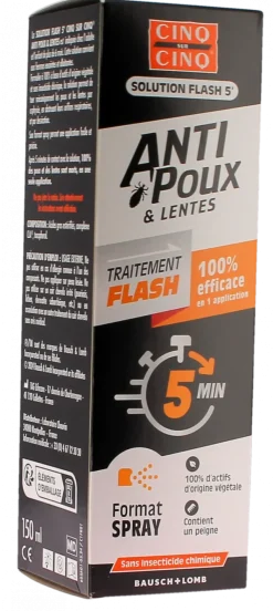 Solution flash 5' anti-poux et lentes Cinq sur Cinq - spray de 150ml + un peigne