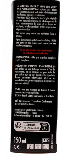 Solution flash 5' anti-poux et lentes Cinq sur Cinq - spray de 150ml + un peigne