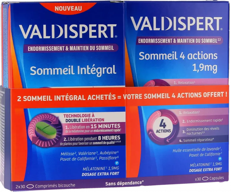 Sommeil intégral Valdispert - boîte de 30 comprimés + sommeil 4 actions offert