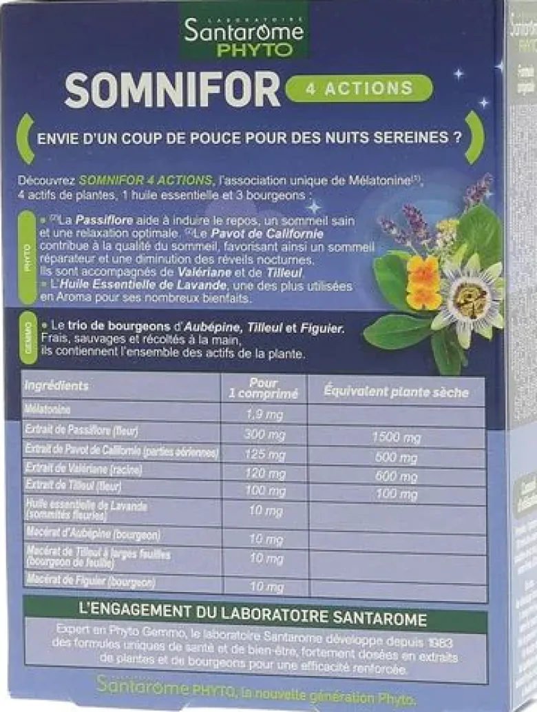 Somnifor 4 actions Santarome - boîte de 30 comprimés