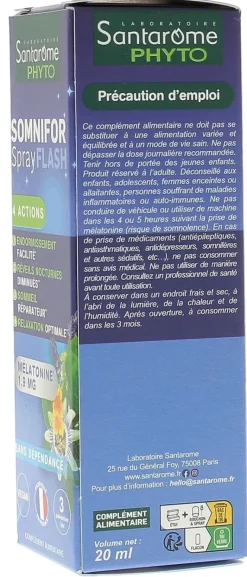 Somnifor Spray flash 1,9mg de mélatonine Santarome - spray de 20 ml