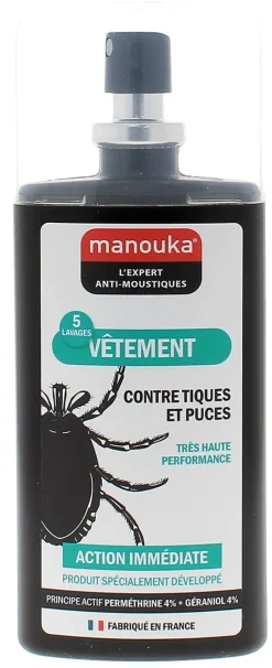 Spray pour vêtements contre les tiques et puces Manouka - spray de 75 ml