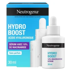 Sérum Hydro Boost acide hyaluronique + 10% niacinamide Neutrogena - flacon-pipette de 30ml