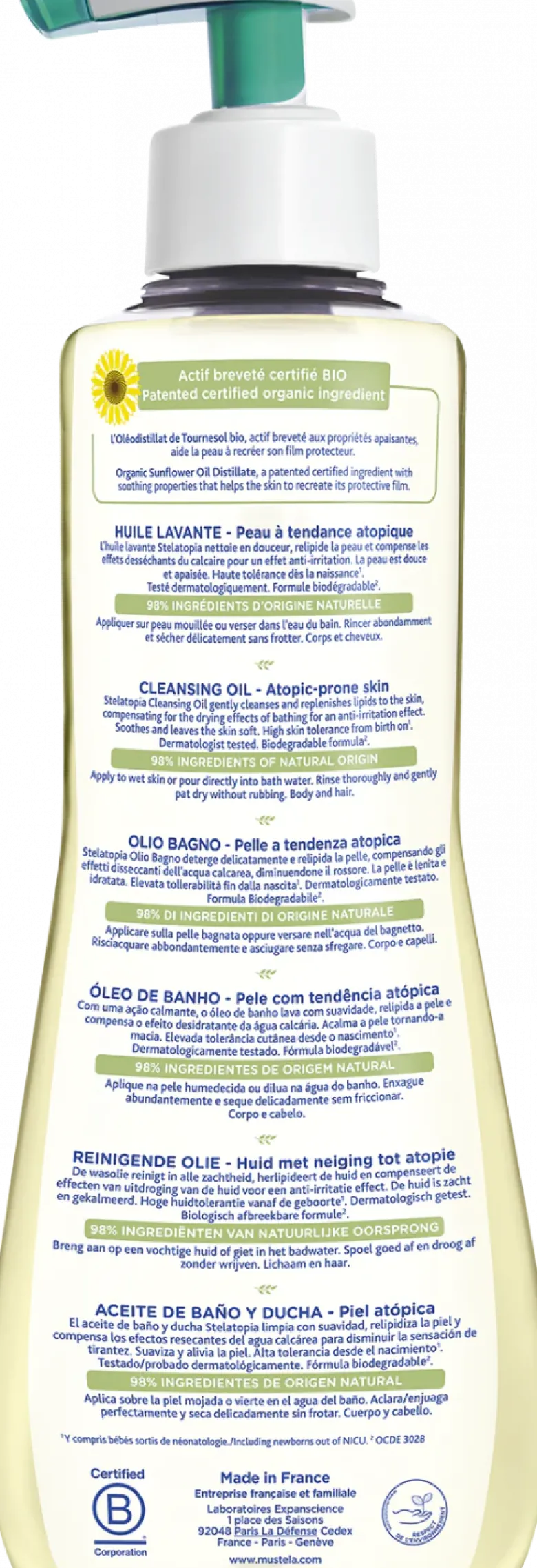 Stelatopia Huile lavante bébé-enfant Mustela - flacon-pompe de 500 ml