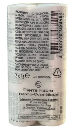 Stick à lèvres duo avoine rhealba A-Derma