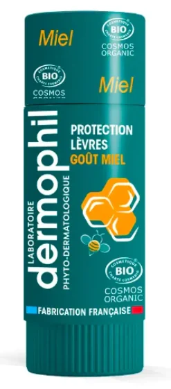 Stick à lèvres goût miel bio Dermophil Indien - 1 stick à lèvres de 4g