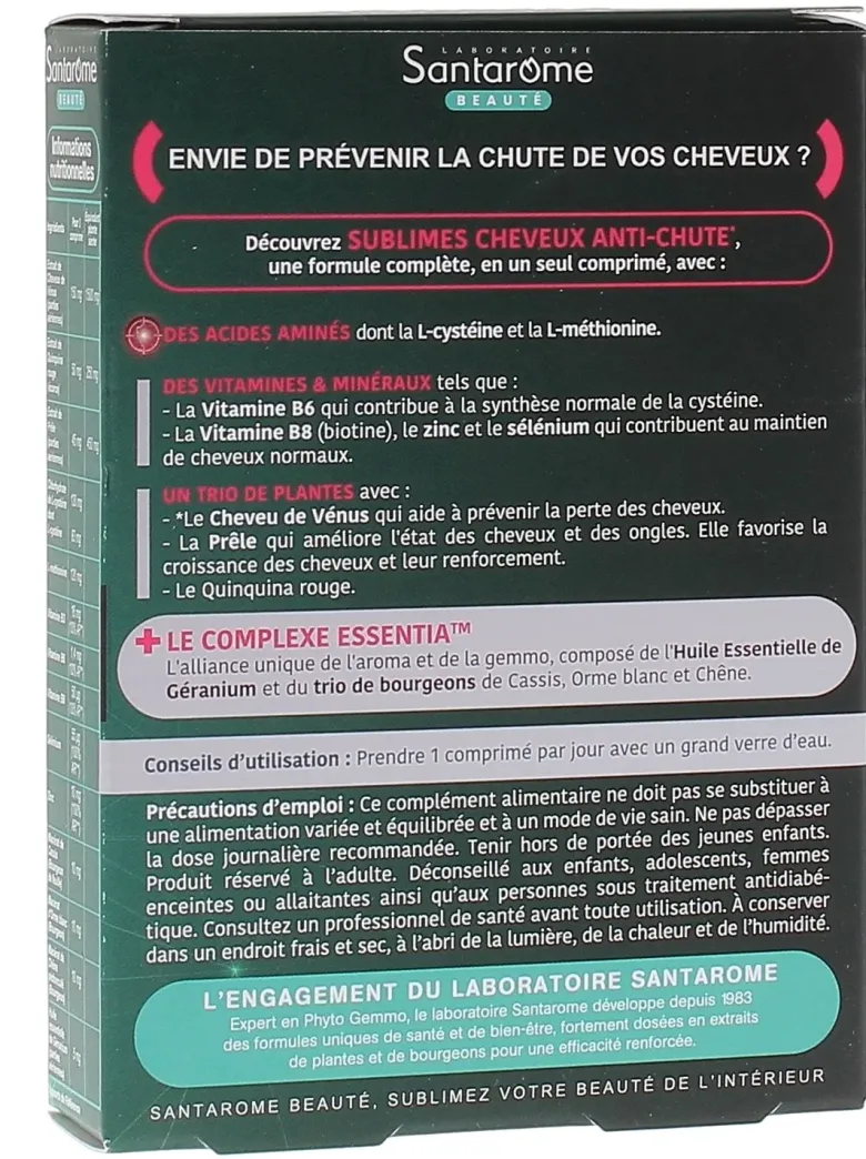 Sublimes cheveux anti-chute Santarome - boîte de 30 comprimés
