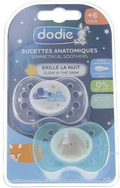 Sucette anatomique Dodie +6 mois spéciale nuit – lot de 2
