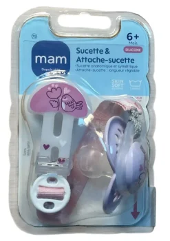 Sucette & attache-sucette silicone 6 mois+ Mam - attache sucette + sucette