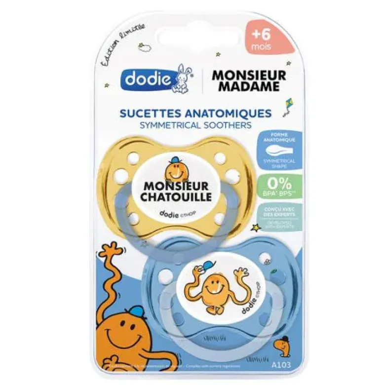 Sucettes anatomiques édition limitée Madame Monsieur +6 mois Dodie - lot de 2 sucettes