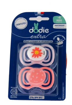 Sucettes anatomiques F2 extra fine jour nuit +6mois Dodie - 2 sucettes