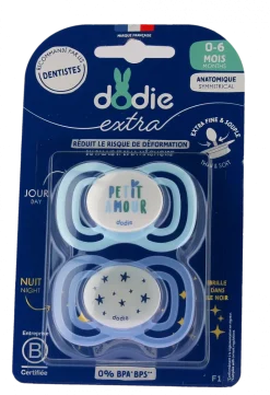 Sucettes anatomiques F1 extra fine jour nuit 0-6 mois Dodie - 2 sucettes