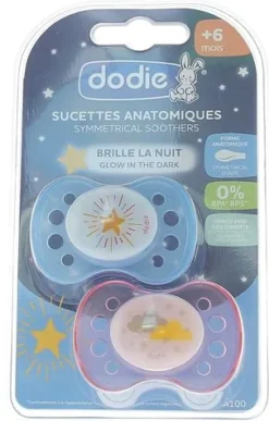 Sucettes anatomiques +6 mois spéciales nuit Dodie - lot de 2 sucettes