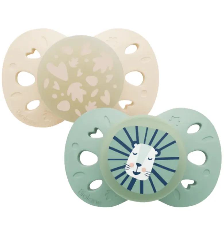 Sucettes anatomiques nuit 6-18 mois animaux Biolane - lot de 2 sucettes