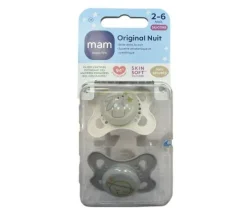 Sucettes anatomiques silicone Original nuit 2-6 mois MAM - lot de 2 sucettes