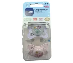 Sucettes anatomiques silicone Original nuit 2-6 mois MAM - lot de 2 sucettes