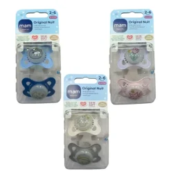 Sucettes anatomiques silicone Original nuit 2-6 mois MAM - lot de 2 sucettes