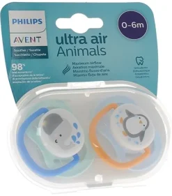 Sucettes Avent classic 0 à 6 mois Animals - lot de 2 sucettes