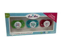 Sucettes silicone symétriques 6 m+ Luc et Léa - 3 sucettes dont 1 offerte