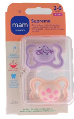 Sucettes Supreme 2-6 mois rose Mam - lot de 2 sucettes