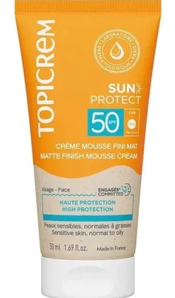 Sun Protect crème mousse fini mat SPF50 Topicrem - tube de 50ml