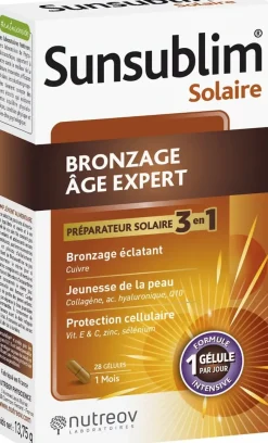 Sunsublim solaire Bronzage âge expert Préparateur solaire 3en1 Nutreov - boite de 28 gélules