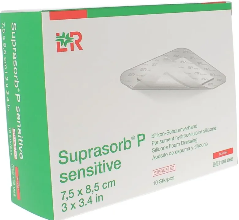 Suprasorb P sensitive border Pansement hydrocellulaire siliconé Lohmann & Rauscher - 10 unités de 7,5cm x 8,5cm