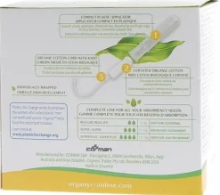 Tampon normal avec applicateur bio Organyc - boîte de 16 tampons