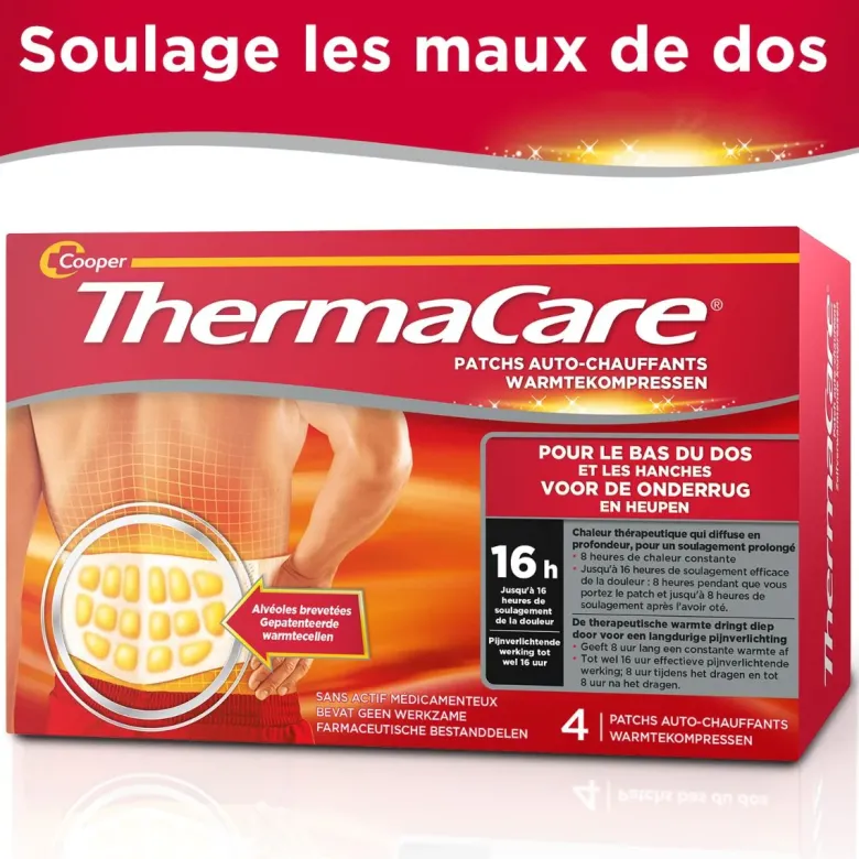 ThermaCare patchs auto-chauffants 16h bas du dos et hanches Cooper - boite de 4 patchs