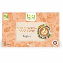 Thé noir chaï curcuma coco latte bio Nutrisanté - boite de 20 sachets