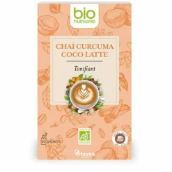 Thé noir chaï curcuma coco latte bio Nutrisanté - boite de 20 sachets