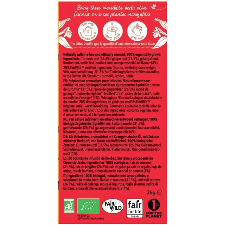 Tisane délice de Curcuma bio Pukka - boîte de 20 sachets