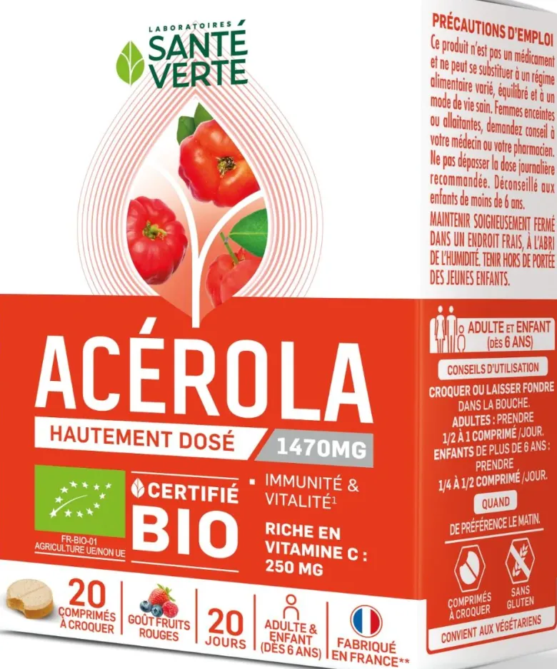 Toniphyt acérola Santé Verte - boîte de 20 comprimés
