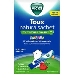 Toux natura toux sèche et grasse enfants Vicks - boîte de 14 sachets de 10ml