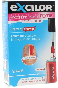 Traitement de la mycose de l'ongle Forte Color corail Excilor - flacon de 30ml