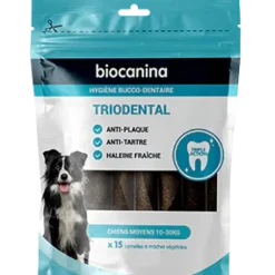 Triodental lamelle à mâcher chiens moyens 10-30kg Biocanina - sachet de 15 lamelles à mâcher végétales
