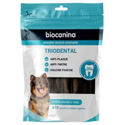 Triodental lamelle à mâcher petits chiens 5-10kg Biocanina - sachet de 15 lamelles à mâcher végétales