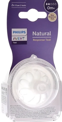 Tétine Natural Response débit moyen nouveau-né 0 mois + Avent - lot de 2 tétines