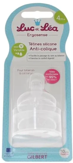 Tétines silicone anti-colique 4 mois + débit variable Luc et Léa - 2 tétines