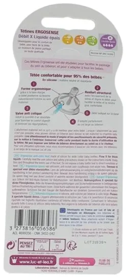 Tétines silicone anti-colique 6mois + débit liquide épais Luc et Léa - 2 tétines