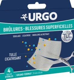 Tulles stériles cicatrisants brûlures et blessures superficielles Urgo - boîte de 4 tulles 8x8 cm