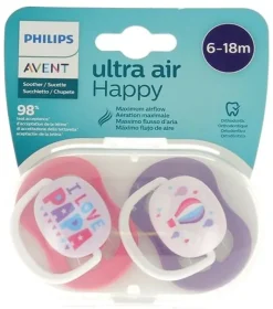 Ultra Air Happy Sucettes orthodontiques 6-18 mois Philips Avent - lot de 2 sucettes