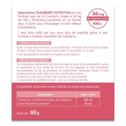 Urisanol cranberry entretien Naturactive - boîte de 20 sticks
