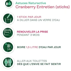 Urisanol cranberry entretien Naturactive - boîte de 20 sticks