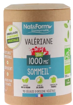 Valériane bio 1000mg Ecoresponsable Nat&Form - pot de 90 gélules