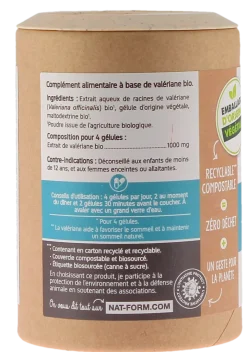 Valériane bio 1000mg Ecoresponsable Nat&Form - pot de 90 gélules