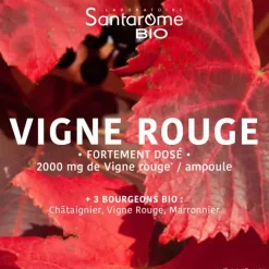Vigne rouge bio favorise le retour veineux Santarome - boite de 20 ampoules